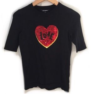 525 America black 1/2 sleeve reversible-sequin top, Heart & Smile